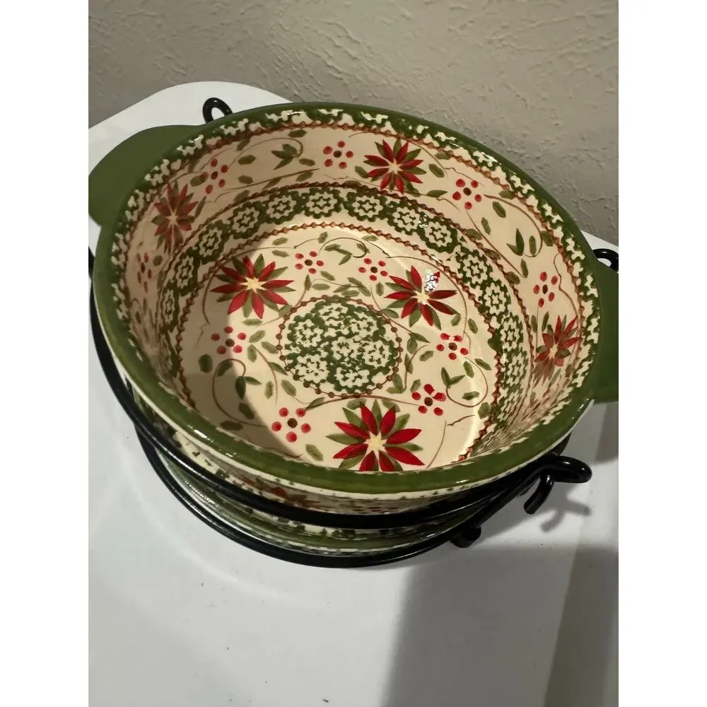Temptations Old World Poinsettia 1 Qt Round Bowl Set